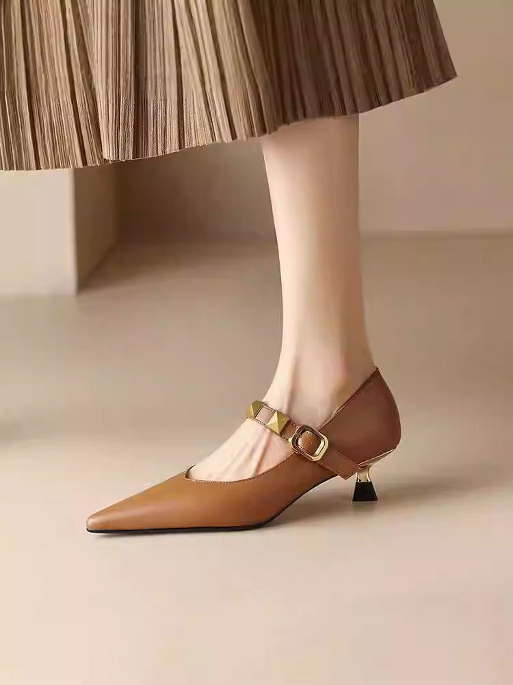 OrthoCare Pointed-Toe Heels - Studded Strap Comfort
