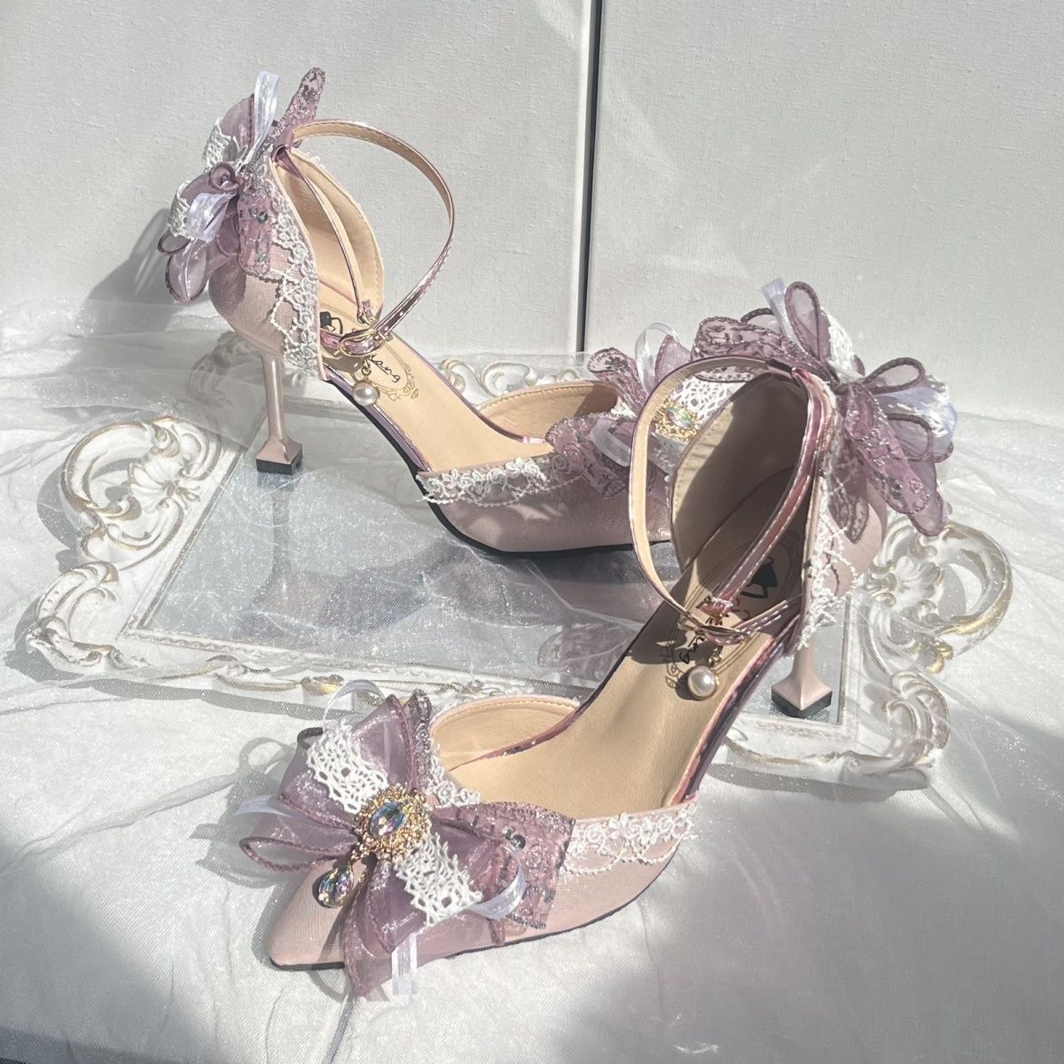 OrthoCare Butterfly Flower Rhinestone Stiletto Heel Sandals