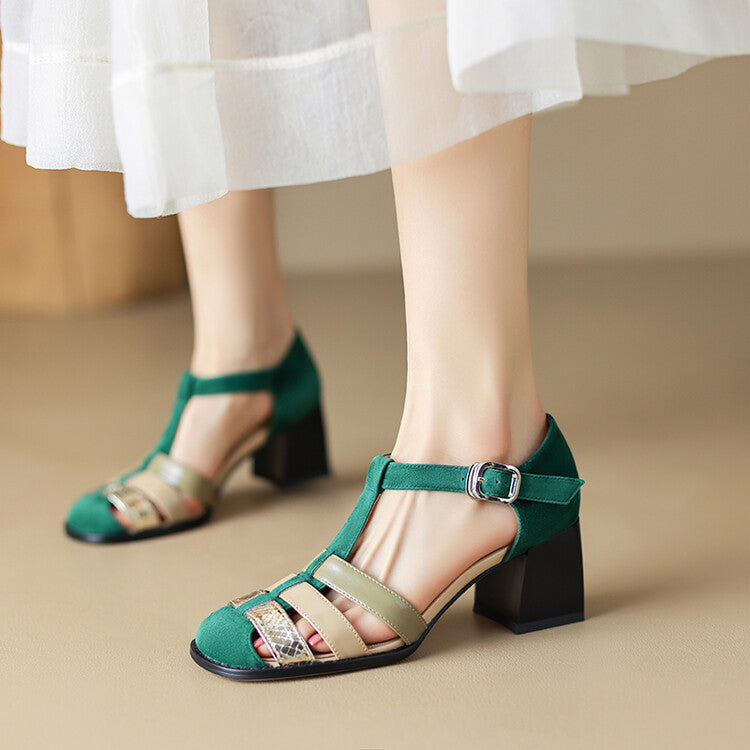 OrthoCare Elegant Leather Sandals With A Chunky Heel And A Single Buckle