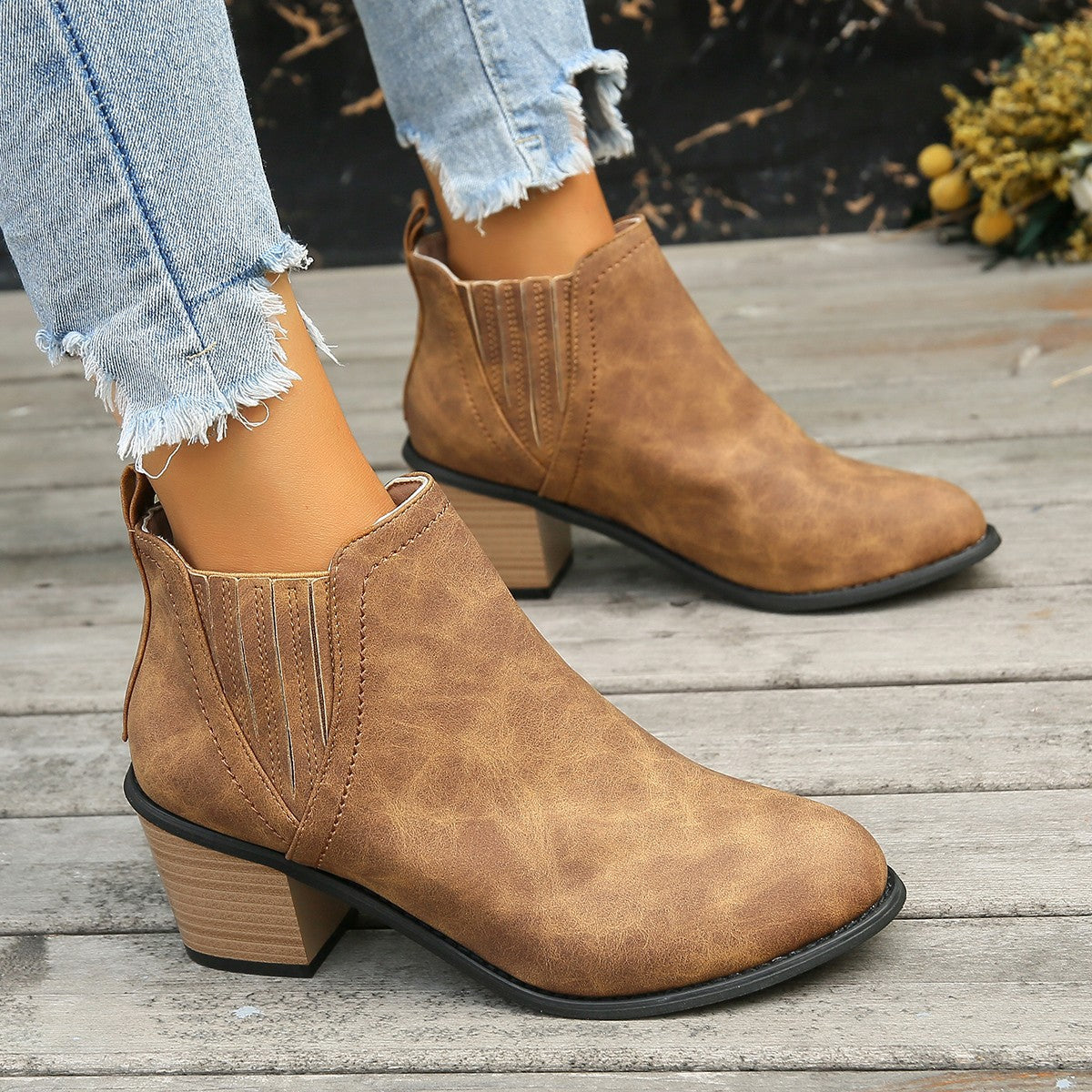OrthoCare Ankle Boots - Thick Heel Slip-On Comfort