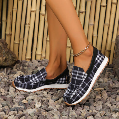 OrthoCare Women’s Plaid Slip-On Loafers – Lightweight Casual Comfort Shoes