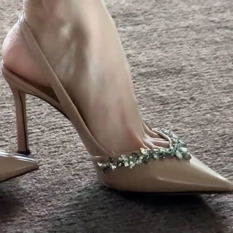 Rhoswen | Women’s Orthopedic Rhinestone Pointed Toe Slingback Stiletto Pumps