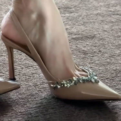 Rhoswen | Women’s Orthopedic Rhinestone Pointed Toe Slingback Stiletto Pumps