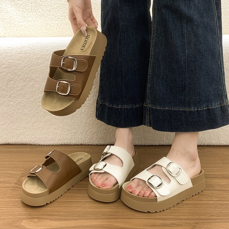 Caelina | Women’s Orthopedic Double Buckle Platform Slide Sandals