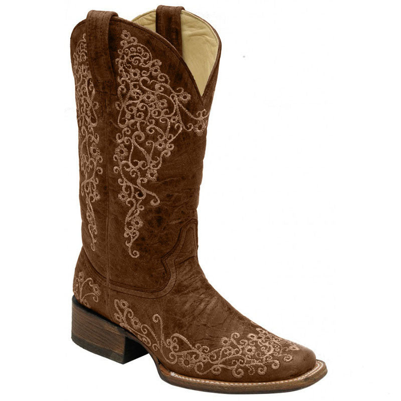 OrthoCare Embroidered Mid-Calf Boots - Chunky Heel