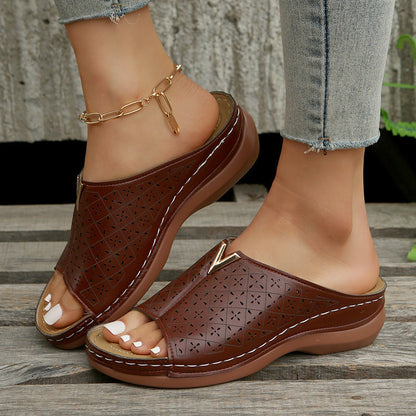 Winterrose | Women’s Orthopedic Perforated Wedge Mule Sandals