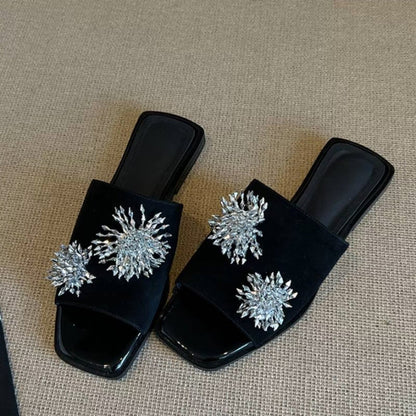 Elara | Women’s Orthopedic Rhinestone Flat Slide Sandals
