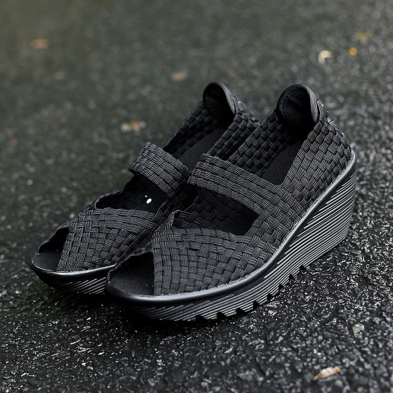 Orthopedic Woven Wedge Sandals – Breathable Stretch Comfort Slip-On Shoes