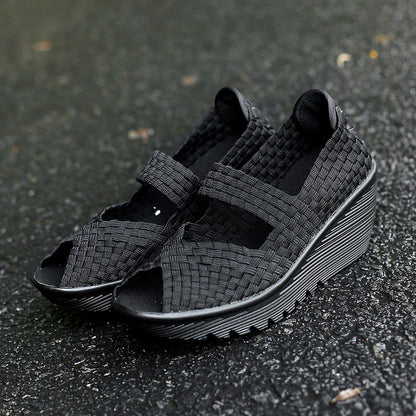 Orthopedic Woven Wedge Sandals – Breathable Stretch Comfort Slip-On Shoes