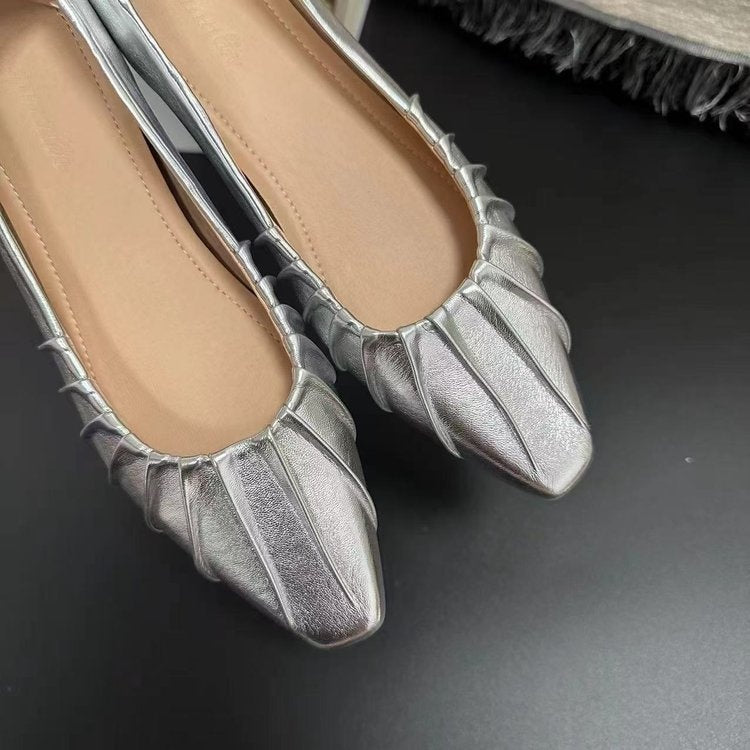 OrthoCare Women’s Metallic Pleated Flats – Elegant Pointed Toe Comfort Shoes