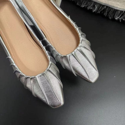 OrthoCare Women’s Metallic Pleated Flats – Elegant Pointed Toe Comfort Shoes
