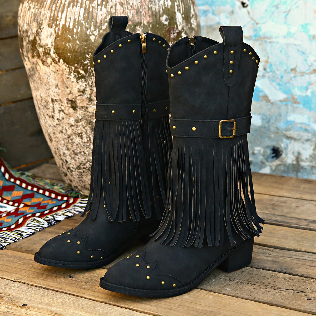 Laura | Orthopedic Western Fringe Mid-Calf Boots