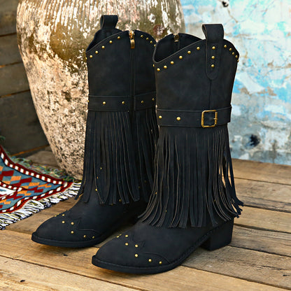 Laura | Orthopedic Western Fringe Mid-Calf Boots