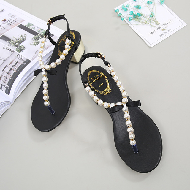 Nolenne | Women’s Orthopedic Pearl Strap Block Heel Sandals