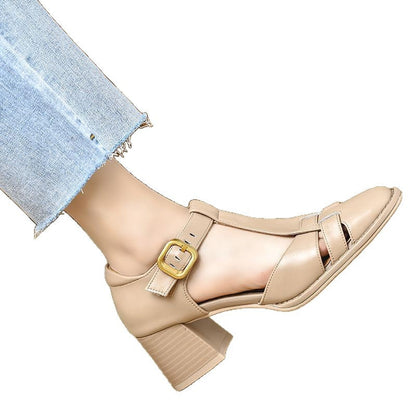 OrthoCare Chunky Heel Sandals With Cutout And Buckle