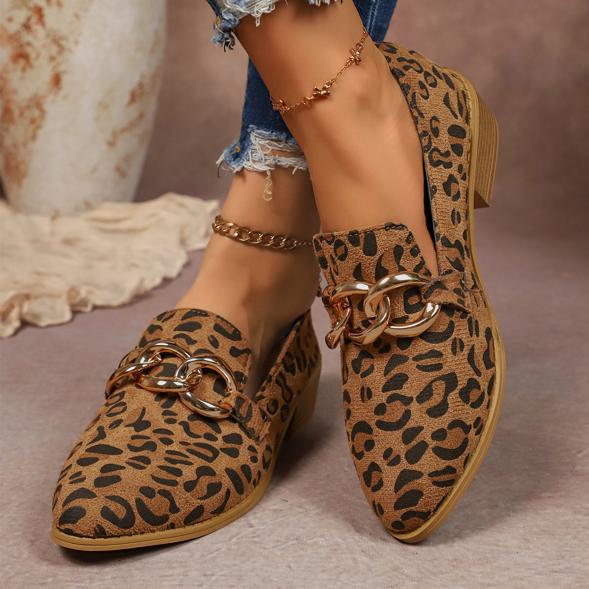 OrthoCare Chunky Heeled Pumps With Elegant Metal Chain