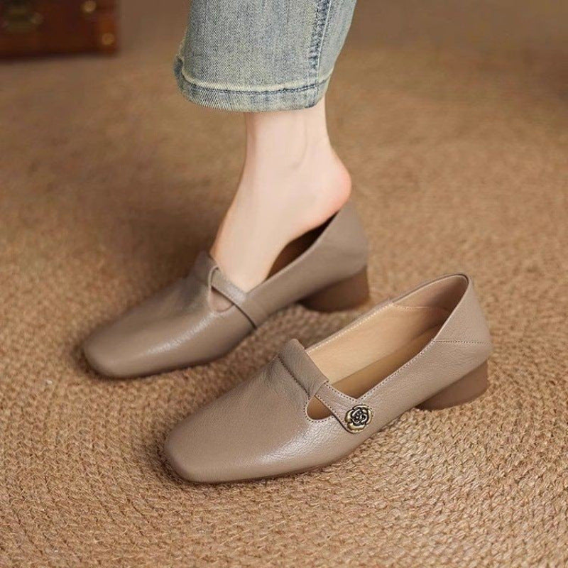 OrthoCare Leather Square Toe Shallow Shoes - Women