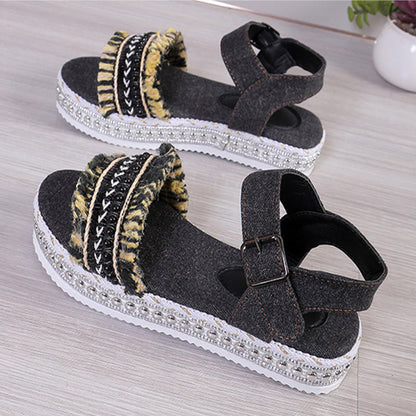 OrthoCare Denim Sandals With Fringe, Ethnic And Unique Style For Summer