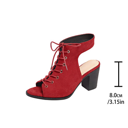 OrthoCare Chunky Heel Lace-Up Sandals - Peep Toe