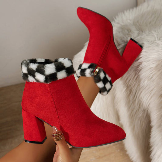 OrthoCare Plush Ankle Boots - Square Heel Comfort