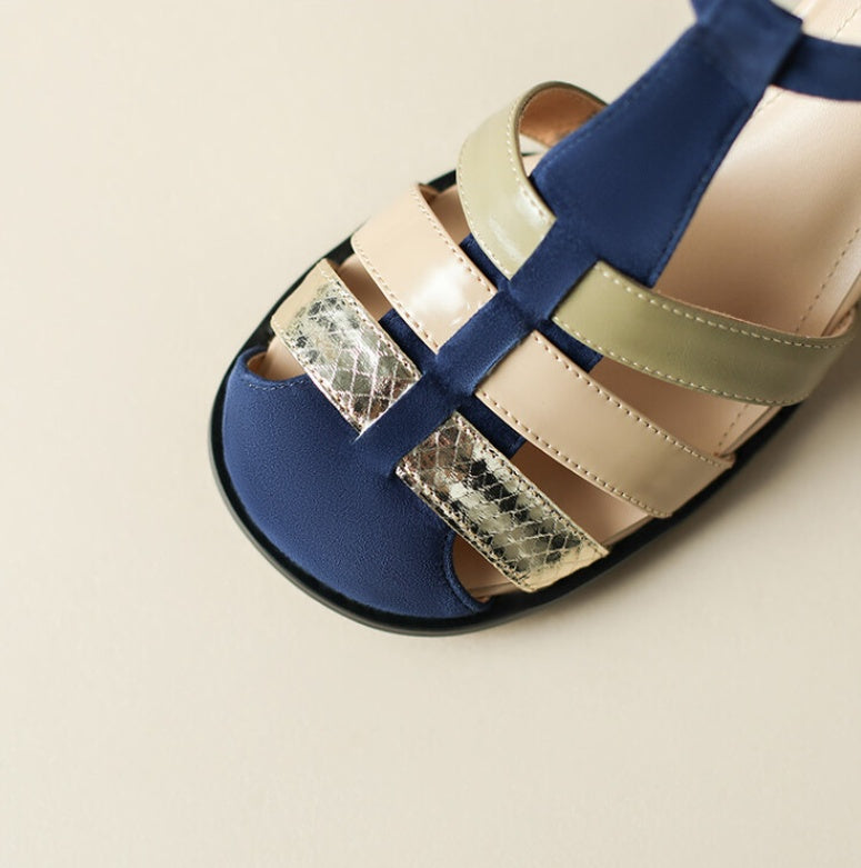 OrthoCare Elegant Leather Sandals With A Chunky Heel And A Single Buckle