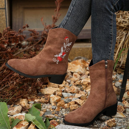 OrthoCare Mid-Calf Boots - Embroidered Comfort