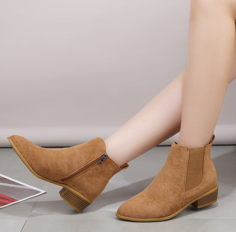 OrthoCare Suede Ankle Boots - Thick Heel Comfort