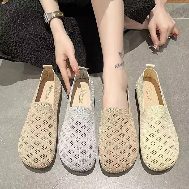 Orthopedic Breathable Slip-On Flats – Lightweight Perforated Comfort Walking Shoes