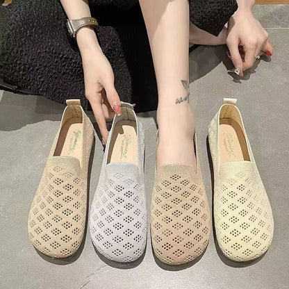 Orthopedic Breathable Slip-On Flats – Lightweight Perforated Comfort Walking Shoes