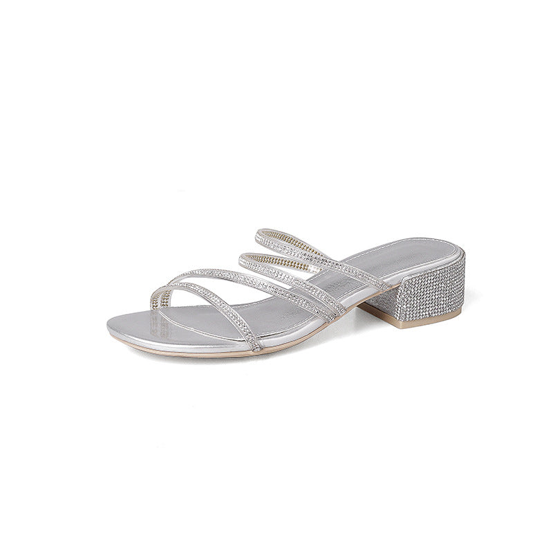 Yolanda | Women’s Orthopedic Rhinestone Block Heel Slide Sandals