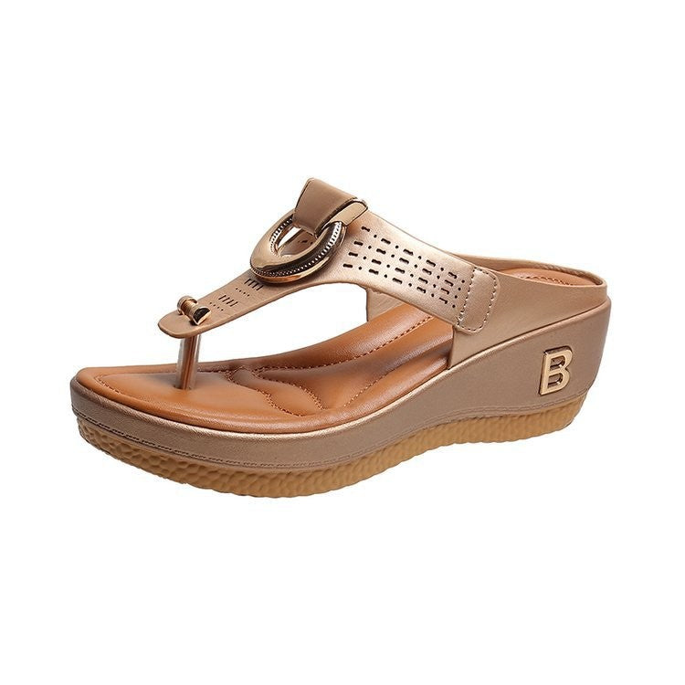 OrthoCare High Heel Thong Sandals With Metallic Decorations