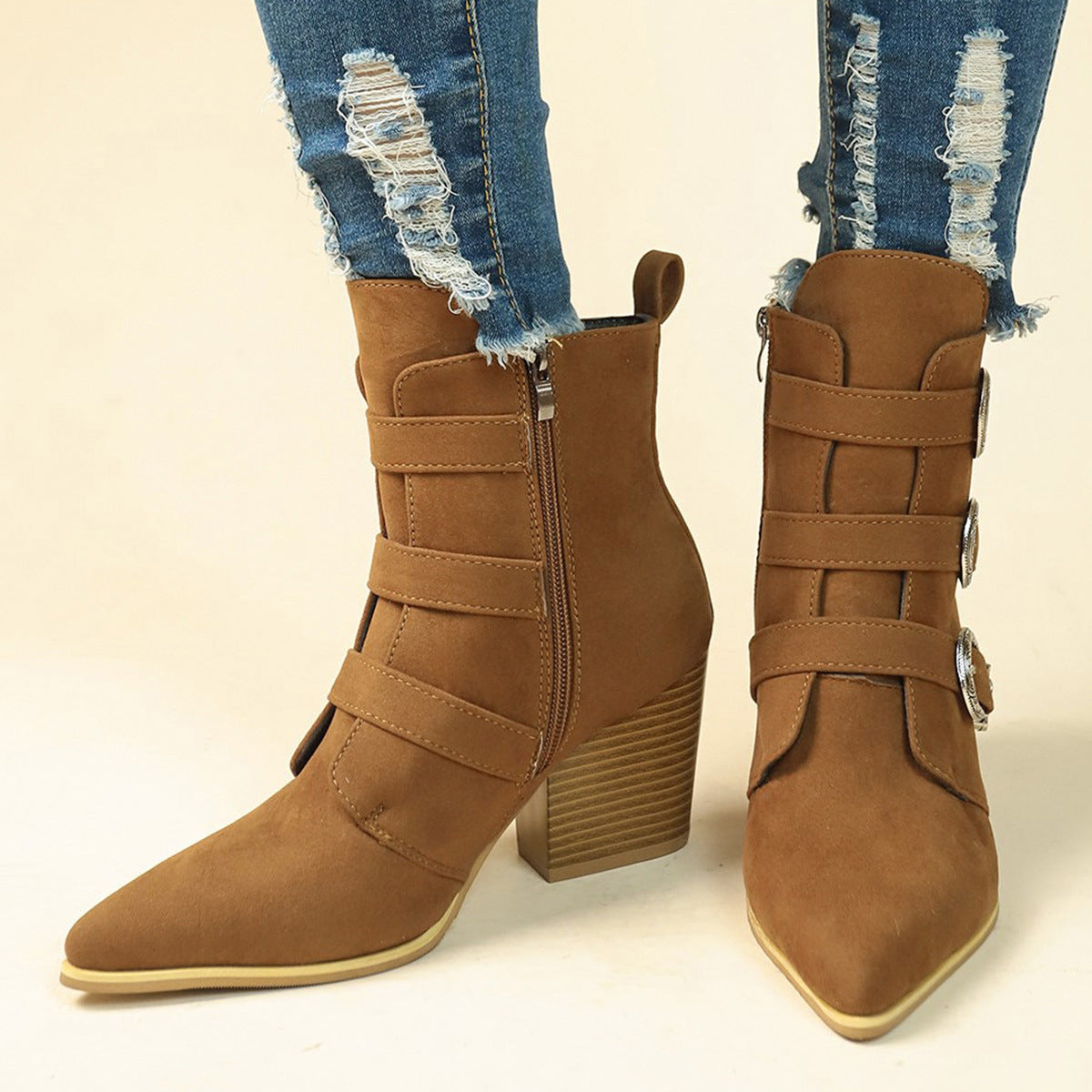 OrthoCare Retro Buckle Boots - Chunky Heel Comfort