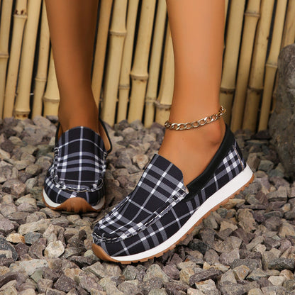 OrthoCare Women’s Plaid Slip-On Loafers – Lightweight Casual Comfort Shoes