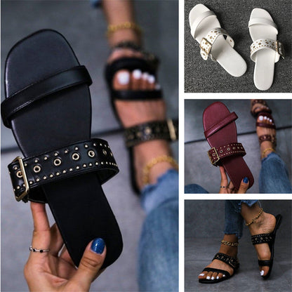 Charis | Women’s Orthopedic Studded Buckle Comfort Slide Sandals