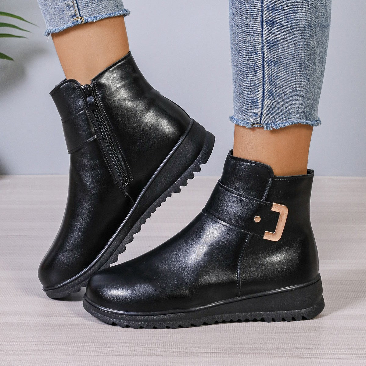 OrthoCare Fleece Ankle Boots - Side Zipper, Non-Slip