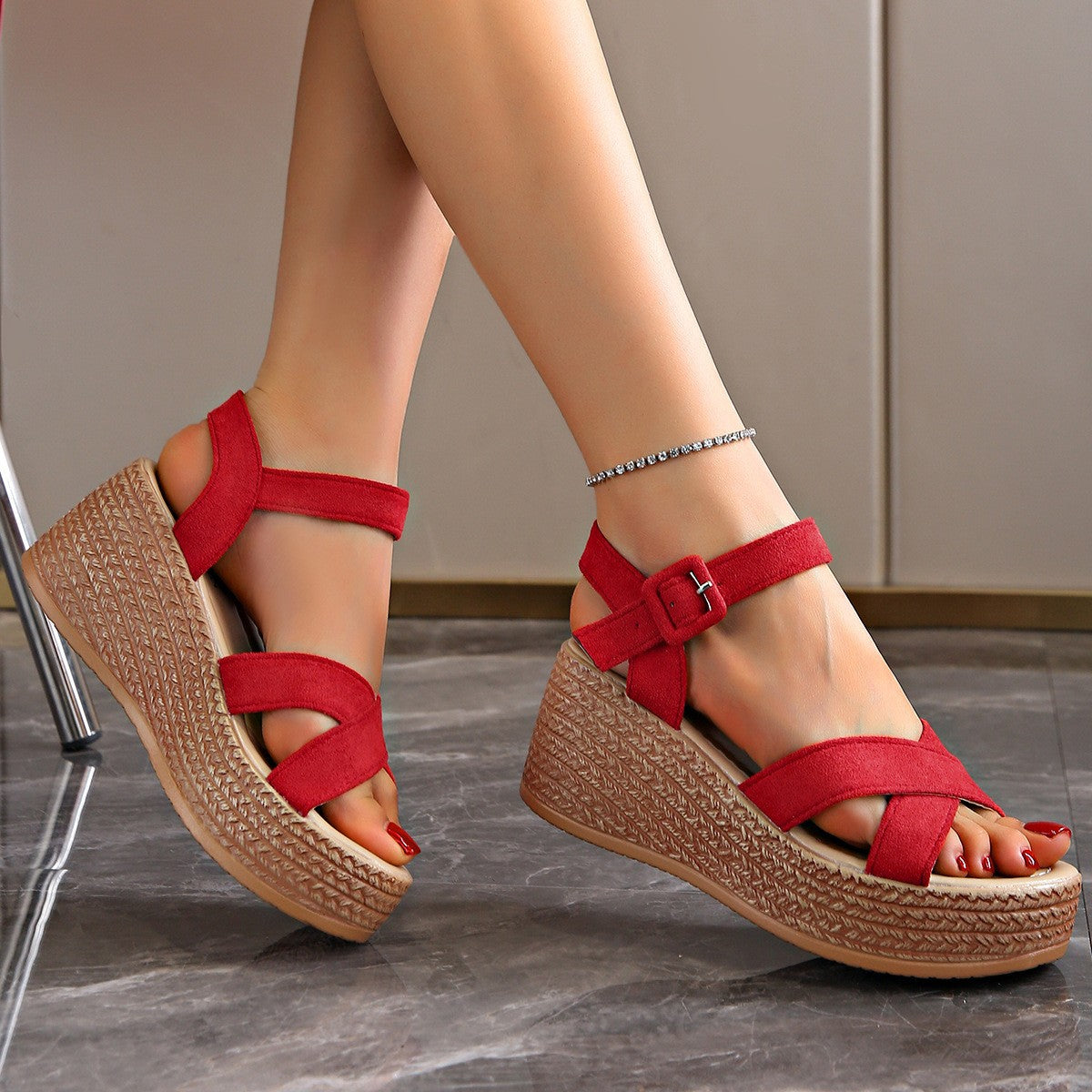 OrthoCare Cross Strap Espadrille Platform Wedge Sandals