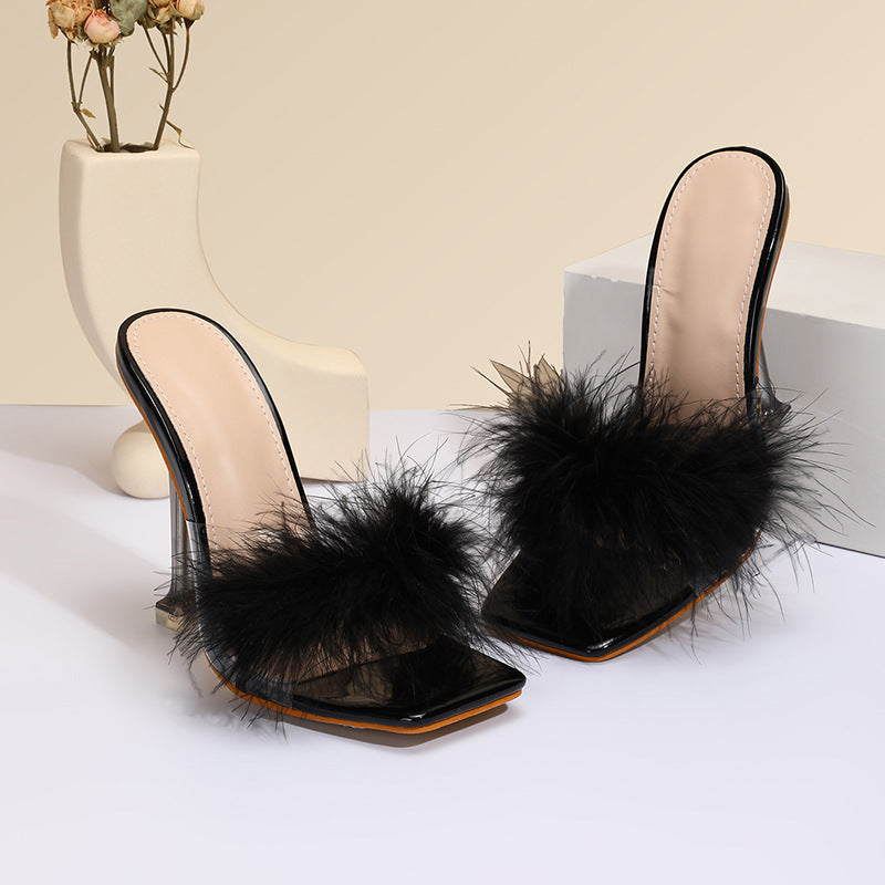 OrthoCare Crystal And Fur Stiletto Heel Sandals