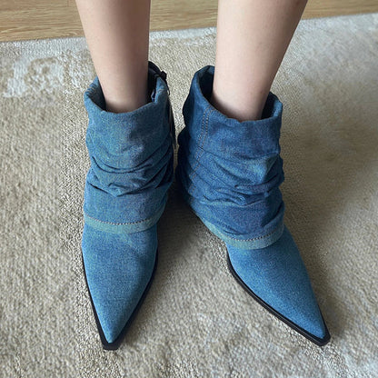OrthoCare Pleated Denim Boots - Thick Sole Comfort