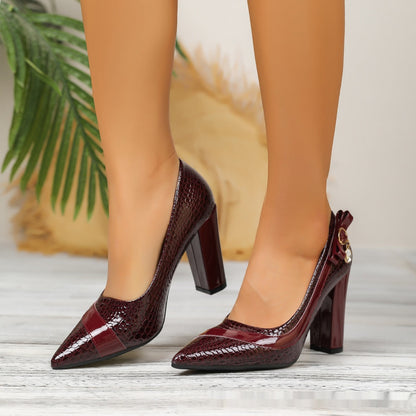 Heliora | Women’s Orthopedic Croc-Texture Pointed Toe Block Heels