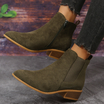 OrthoCare Suede Ankle Boots - Thick Heel Comfort