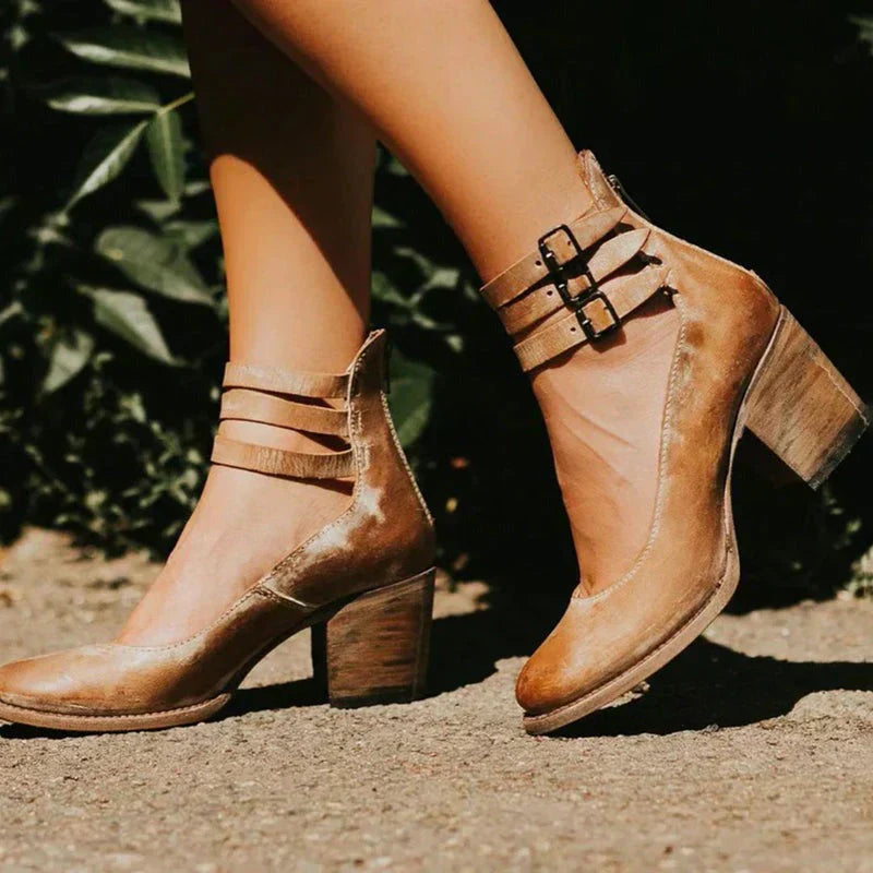 Abigail | Orthopedic Women's Vintage Leather Block Heel Pumps