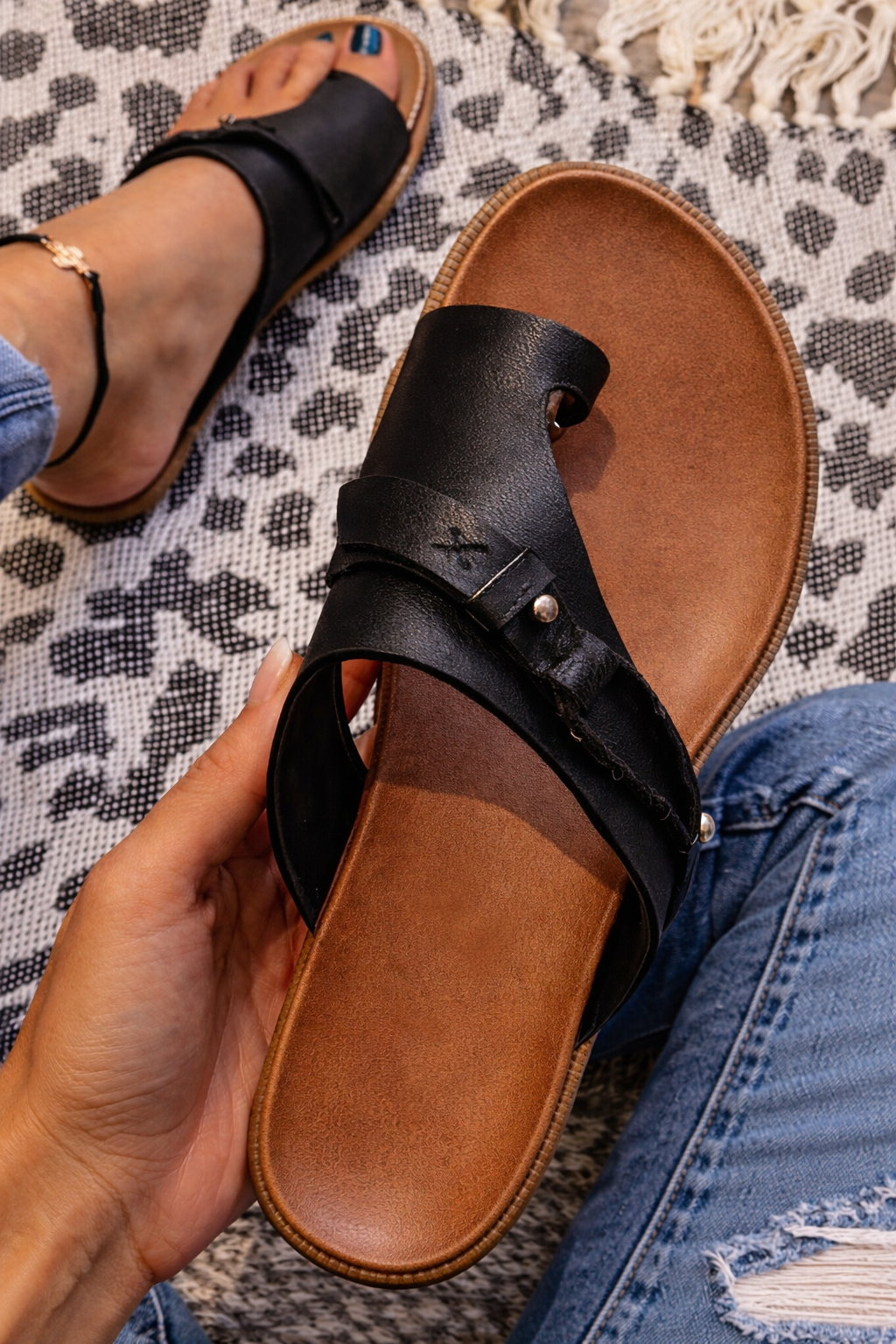 Aria | Orthopedic Leather Slip-On Sandals with Adjustable Strap