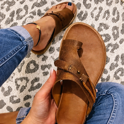 Dani | Orthopedic Leather Slip-On Toe Ring Sandals