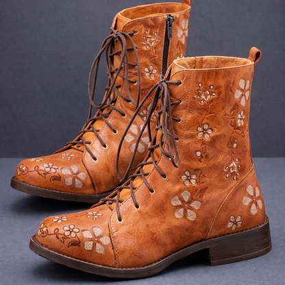 Edana | Women’s Floral Lace-Up Orthopedic Leather Boots
