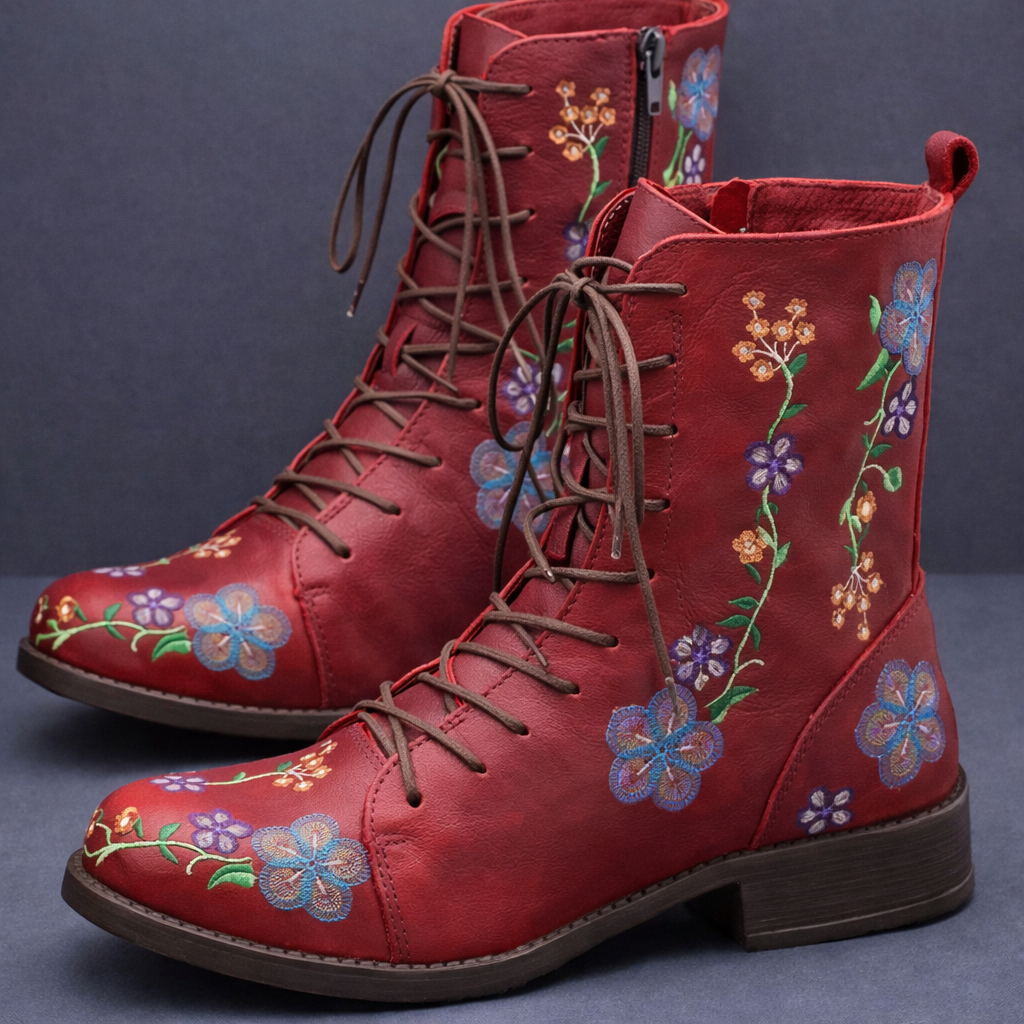 Edana | Women’s Floral Lace-Up Orthopedic Leather Boots