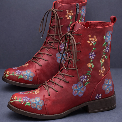 Edana | Women’s Floral Lace-Up Orthopedic Leather Boots