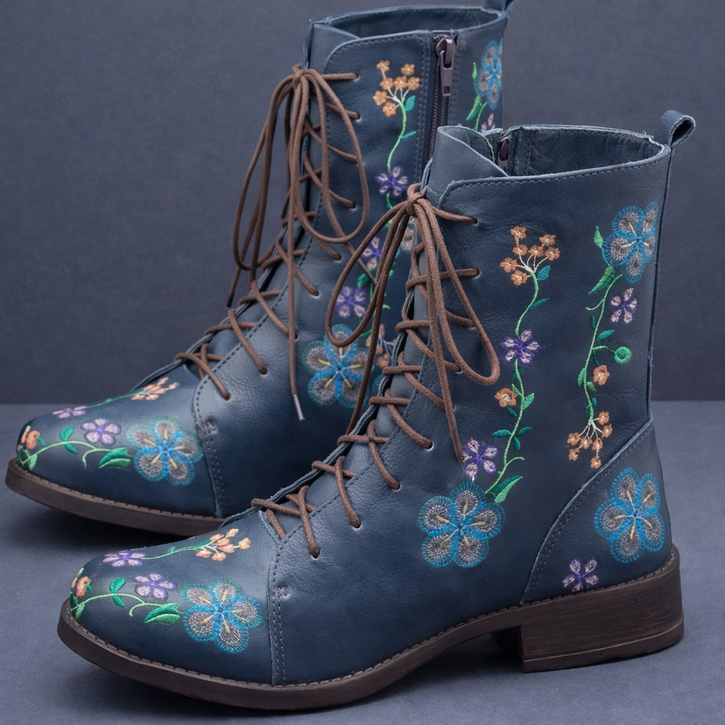 Edana | Women’s Floral Lace-Up Orthopedic Leather Boots