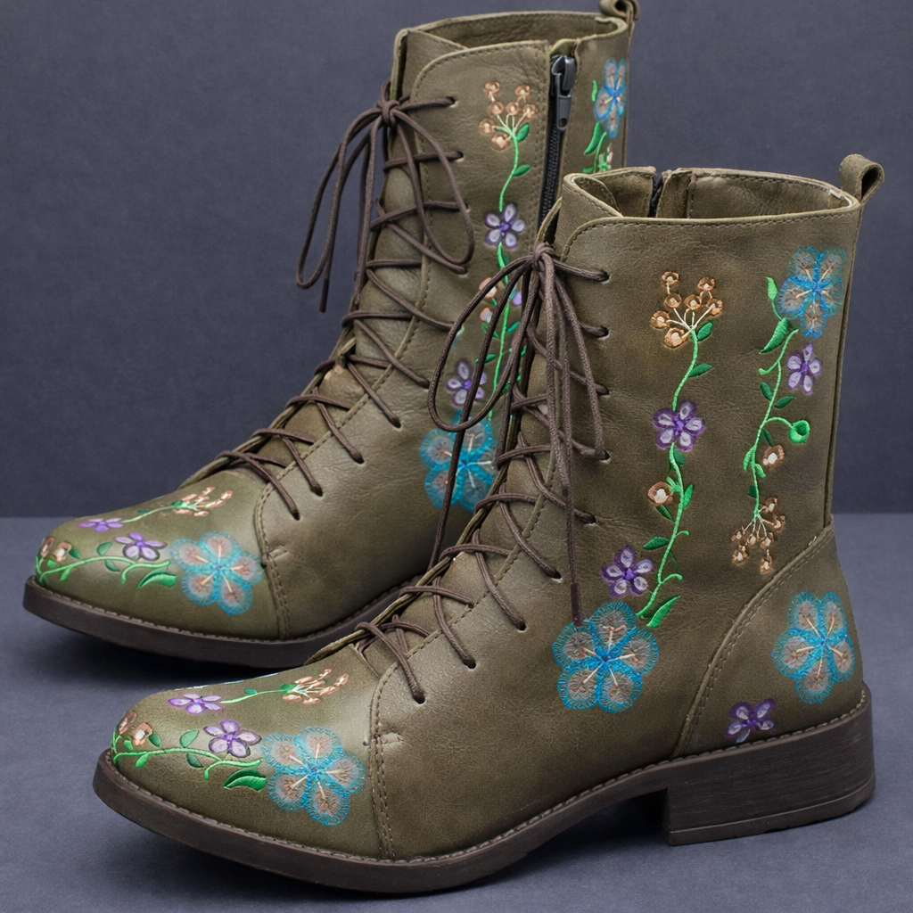 Edana | Women’s Floral Lace-Up Orthopedic Leather Boots