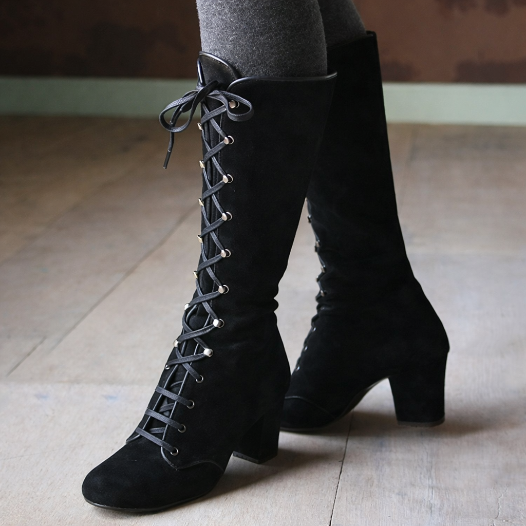 Ivy | Women’s Orthopedic Suede Lace-Up Knee-High Boots with Block Heel