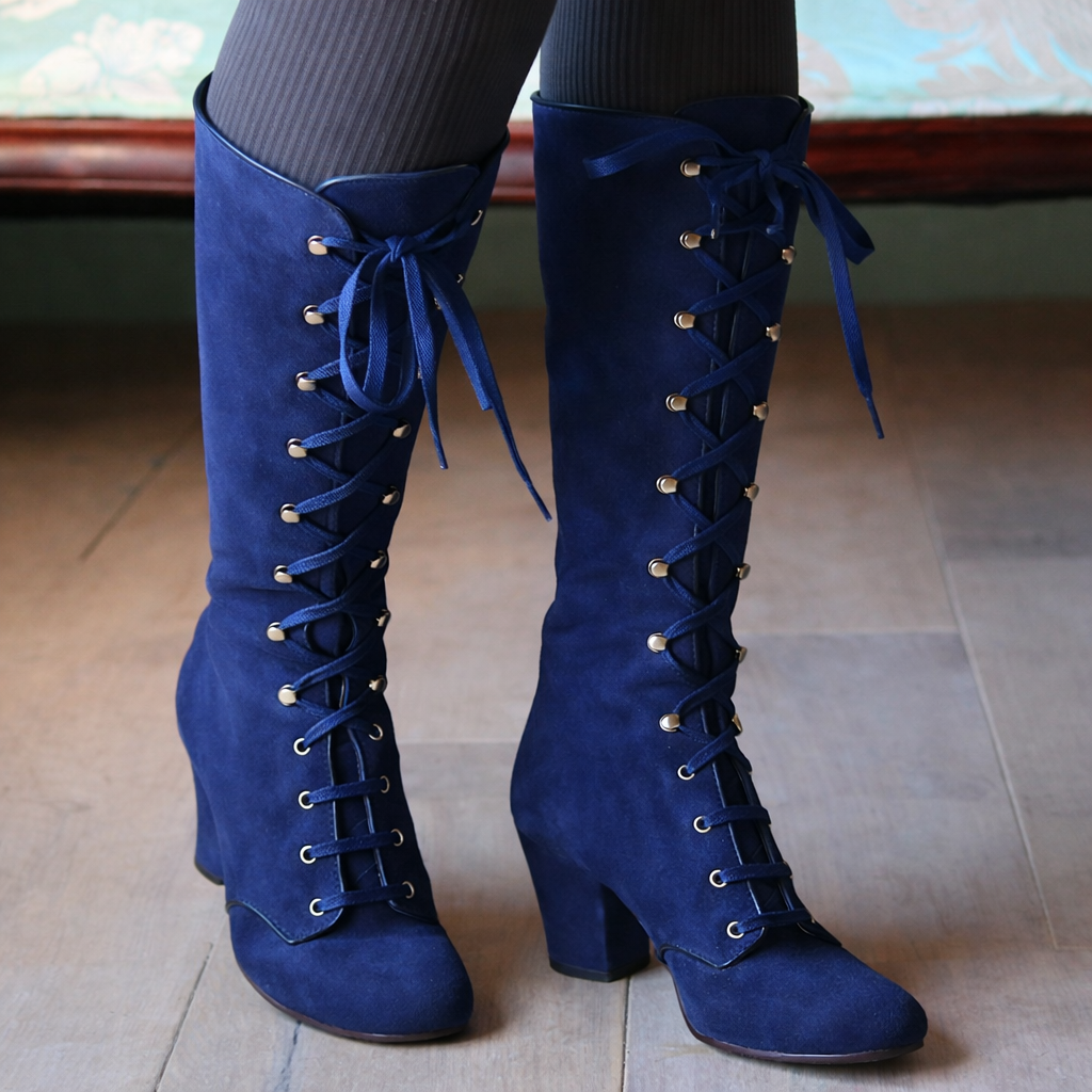 Ivy | Women’s Orthopedic Suede Lace-Up Knee-High Boots with Block Heel